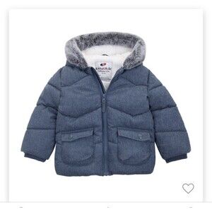 Rokka & Rolla Baby Boys' Soft Fur Lined Puffer Jacket Hooded Blue 9-12 Month NEW